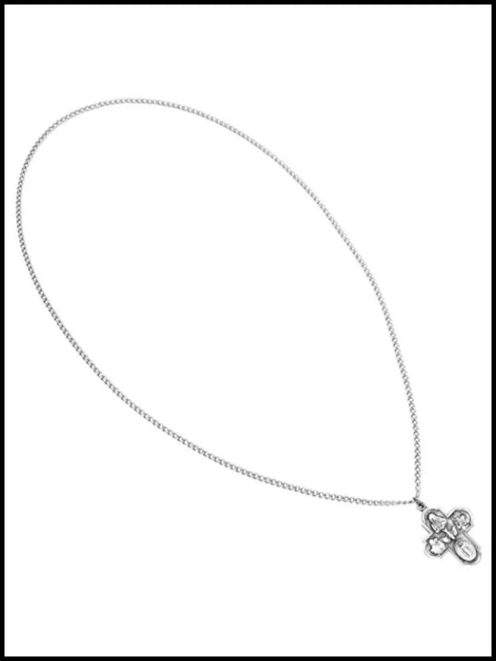 Catholic Four Way Cross Medal Pendant Necklace Pewter Stainless Steel 24 Inch